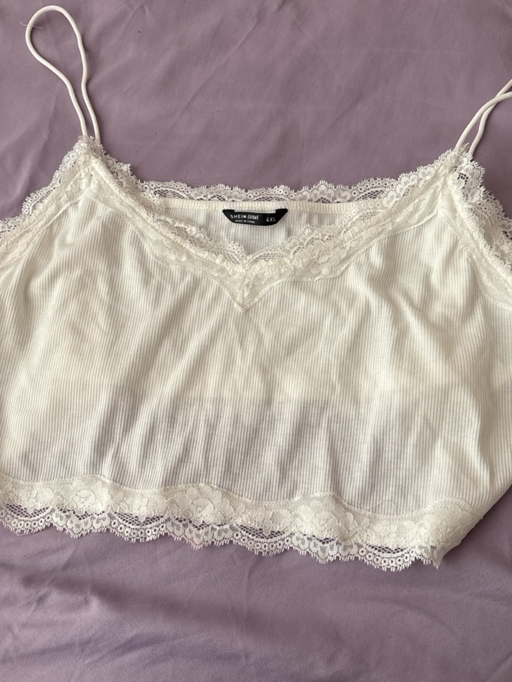 SHEIN White Ribbed Lace Trim Cami